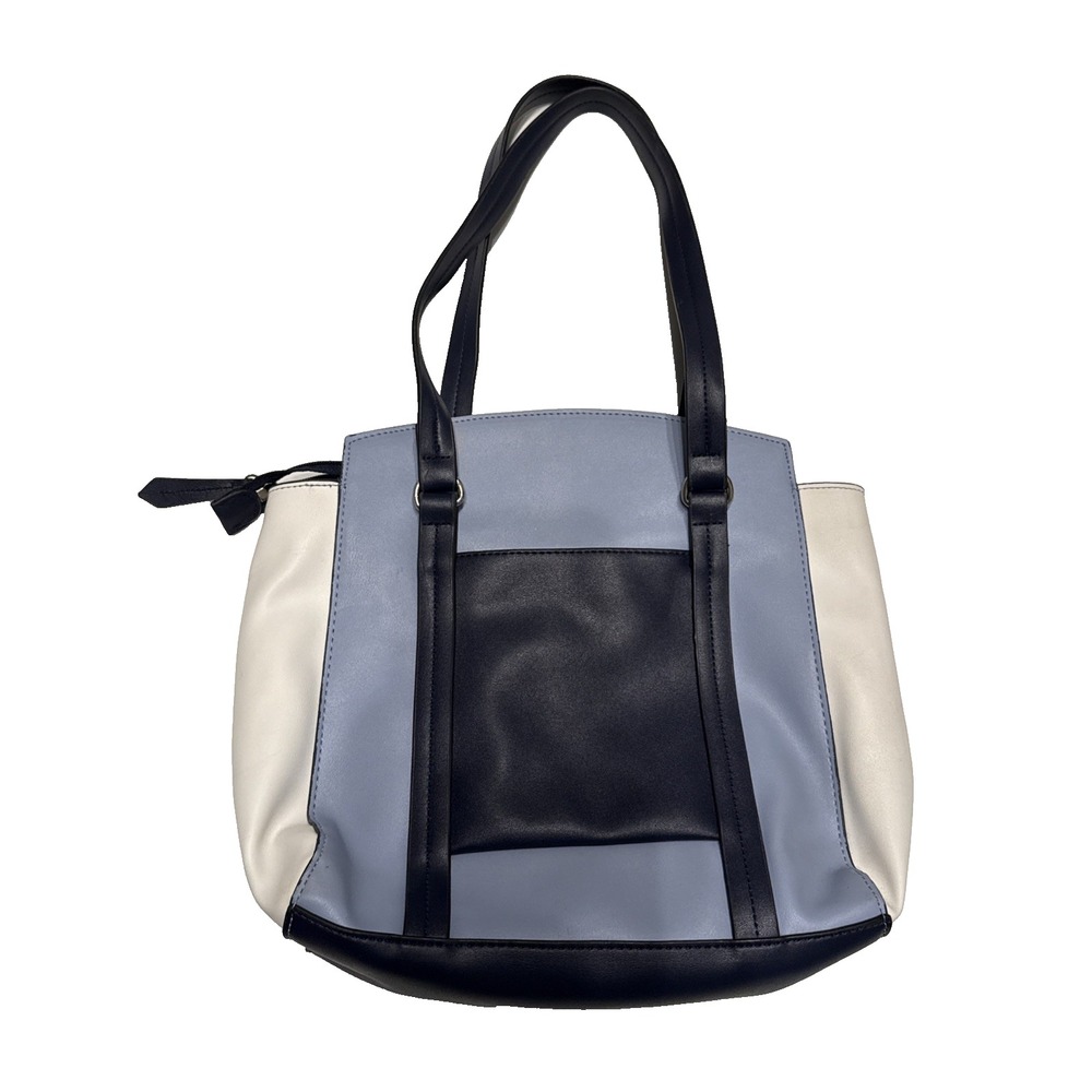 London Fog Colorblock Shoulder Bag Light & Dark Blue White Silver Hardware Zip